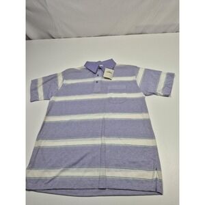 VTG J.J. Cochran Polo Shirt Men's L Purple Striped Pocket Knit Made USA Casual
